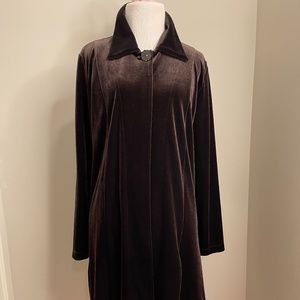 Chicos 1 (Medium) Velour Duster Tunic Cardigan Brown Open Front Elegant Long